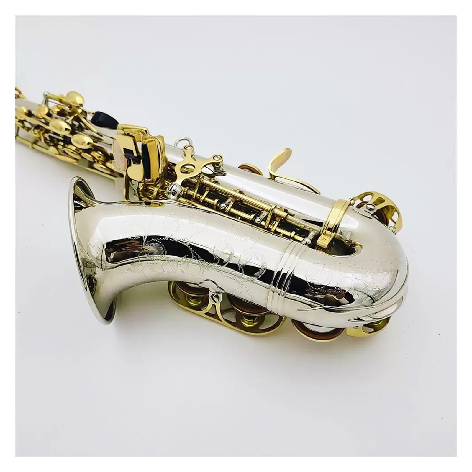 Amazon.co.jp: シルバーボディゴールドキー湾曲したソプラノサックスBb